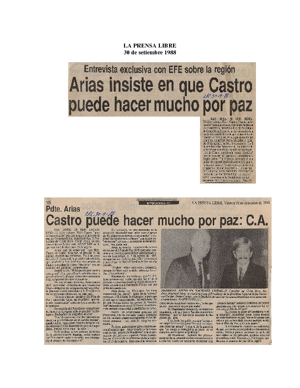 La Prensa Libre Arias insiste en que Castro puede hacer mucho por la paz.pdf